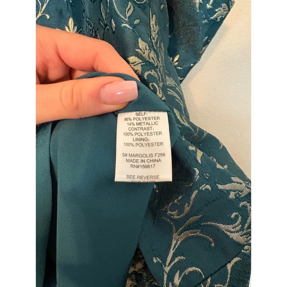 Altar'd State | Jacquard Party Dress with Statement Bow (Teal & Gold) - Picture 7 of 7